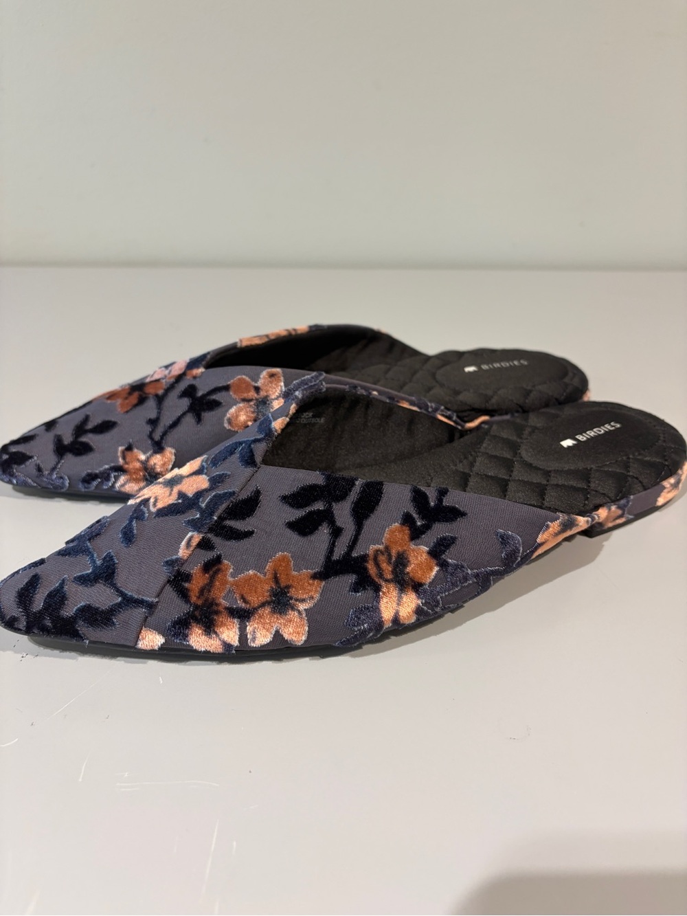Birdies The Swan Cherry Blossom Floral Velvet Mules Flats Size 10.5